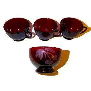 CVintage Ruby Red glass tea set cups
